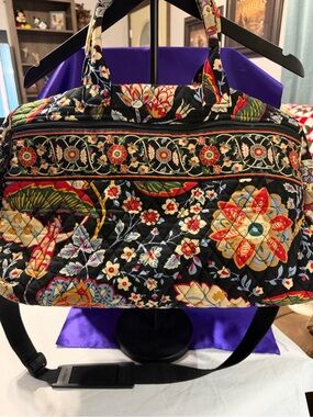 Vera Bradley Black Quilted Floral WeekenderTravel Duffel with Multicolor Accents